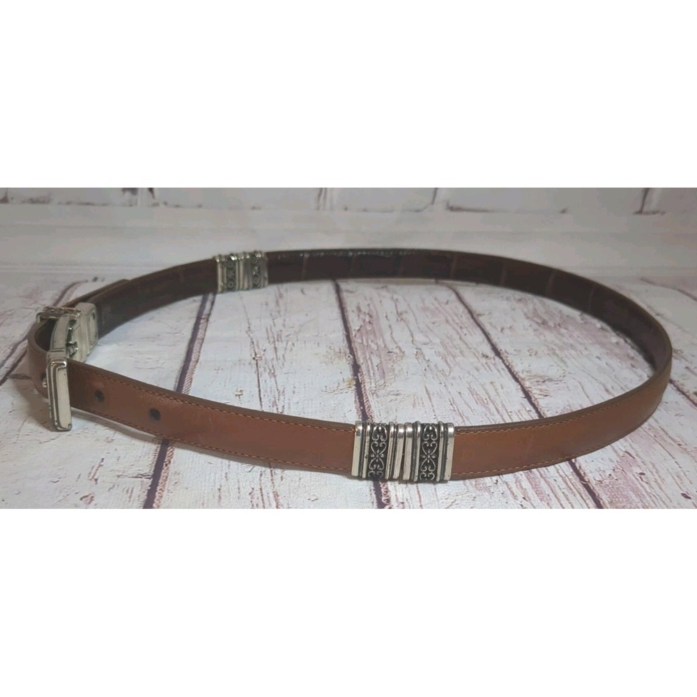 Brighton Reversible Swivel Faux Croc Belt Sz M 32 Silver Buckles‎ 4400 Vintage